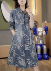 Vestido de manga corta con botones y cuello Peter Pan azul vaquero DIY